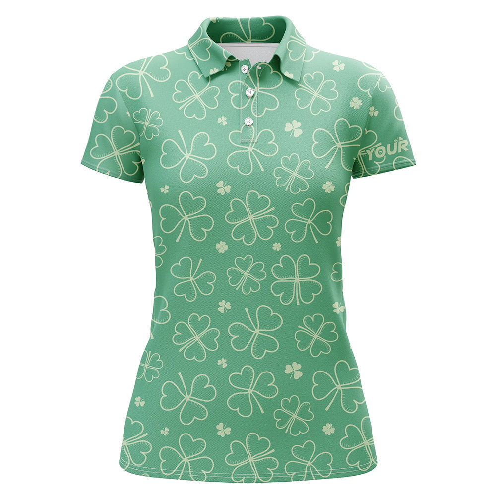 Personalized Green Clover St. Patrick's Day Women's Golf Polo Shirt | Shamrock Golf Shirt for Ladies L1330