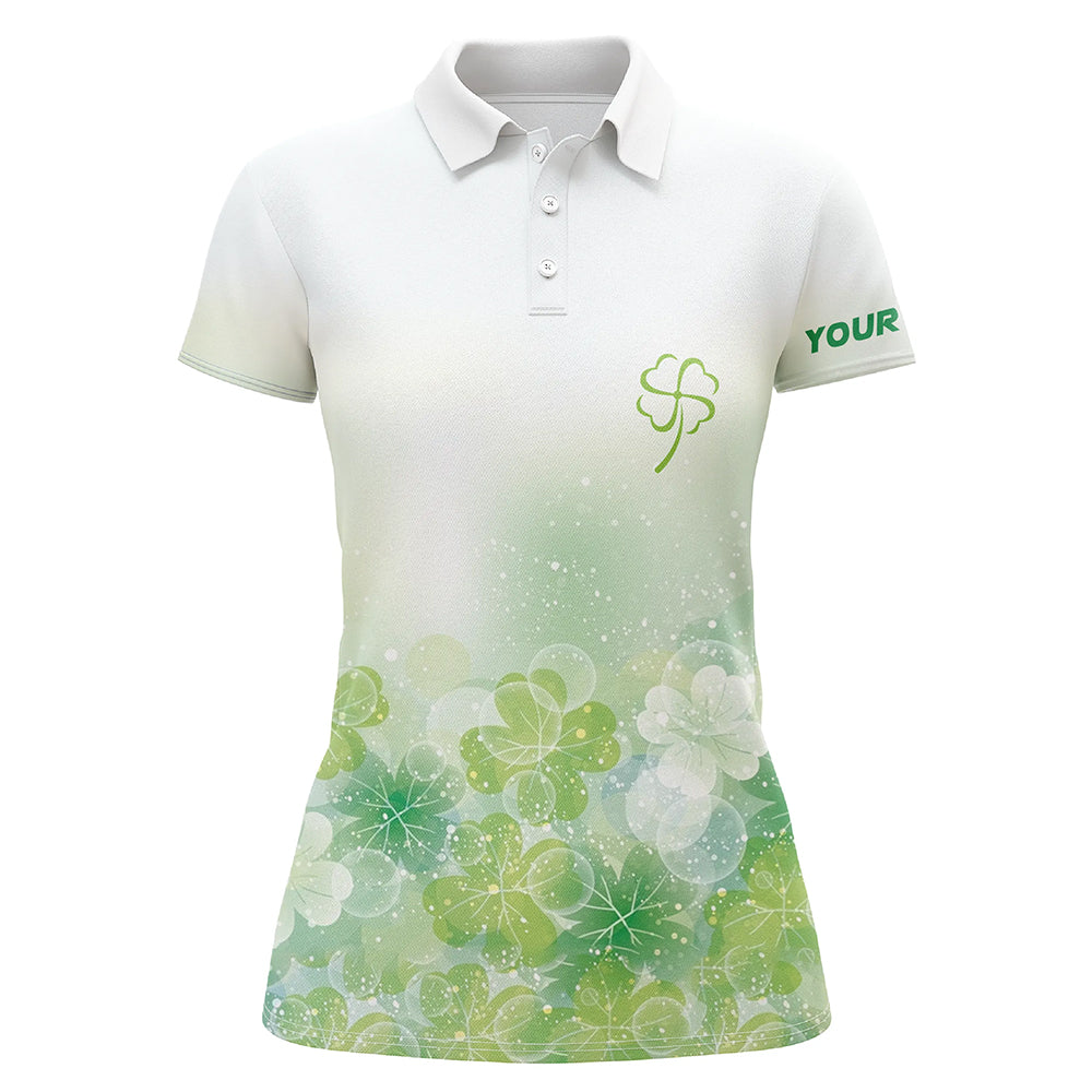 Stylish Green Clover Silhouette Golf Polo Shirt for Women - Perfect Golf Gift for St. Patrick's Day L1331