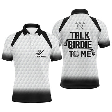 Men's Black and White Golf Polo - "Talk Birdie To Me" L0120