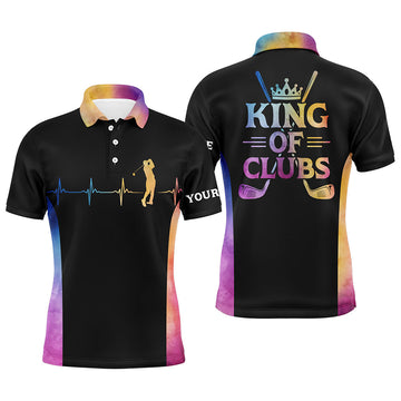 Men's Custom Name Heartbeat Golf Polo - King Of Clubs (Black) L0183