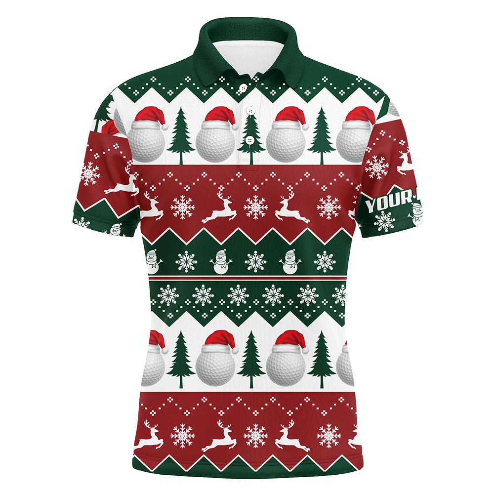 Personalized Merry Christmas Golf Polo Shirt for Men - Festive Golf Santa Design L0459