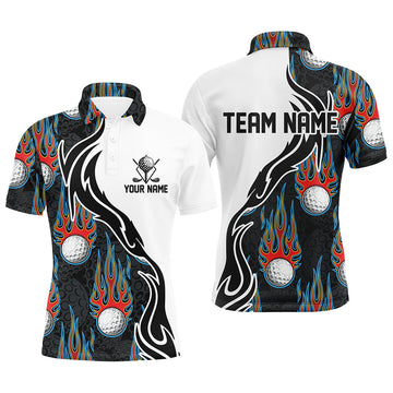 Black and White Fire Flame Golf Polo Shirt for Men L0783