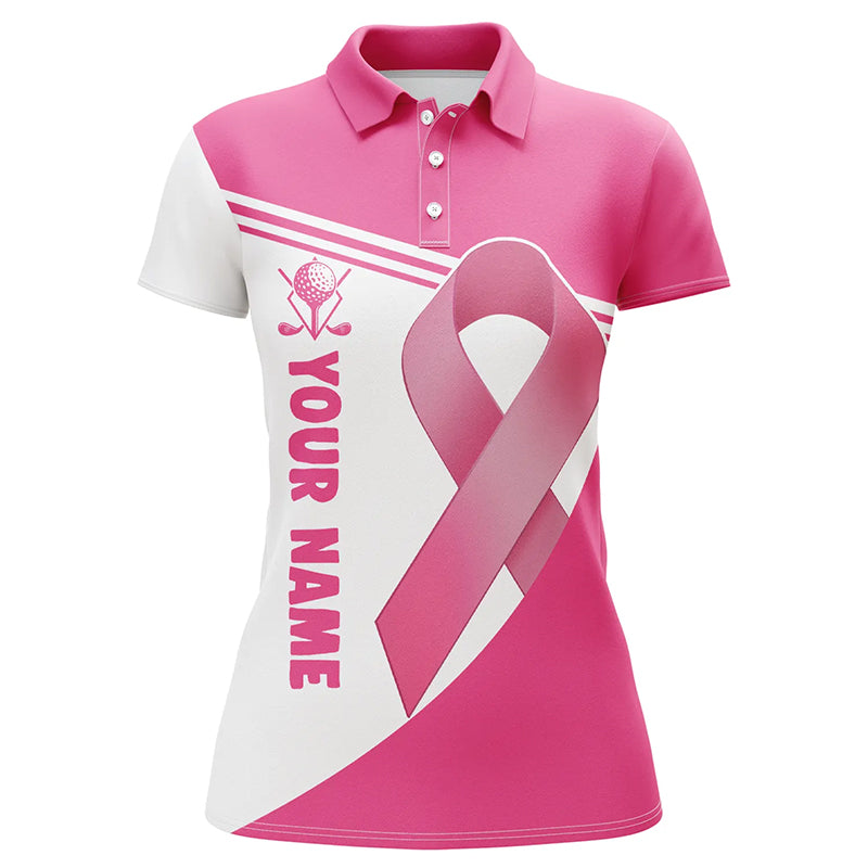 Pink Ribbon Breast Cancer Awareness Women's Golf Polo Shirts | Custom Ladies Golf Shirts | Golfing Gifts L1351