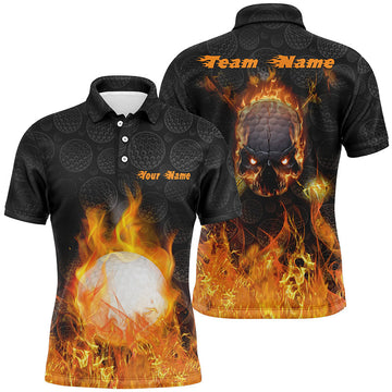 Men's Fire Flame Golf Polo Shirts - Custom Orange Skull Golf Shirts for Men - Ideal Golf Gifts L0175