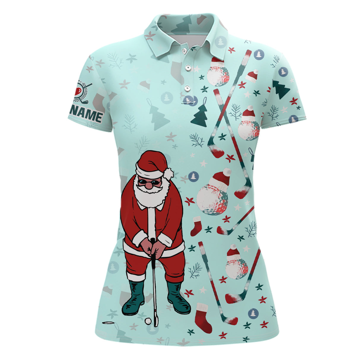 Christmas Golf Pattern Mint Women's Polo Shirt - Santa Playing Golf - Xmas Golf Gifts L1025