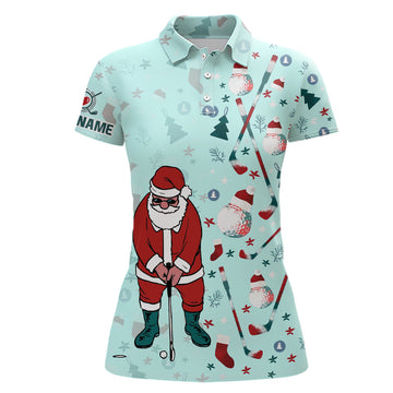 Christmas Golf Pattern Mint Women's Polo Shirt - Santa Playing Golf - Xmas Golf Gifts L1025