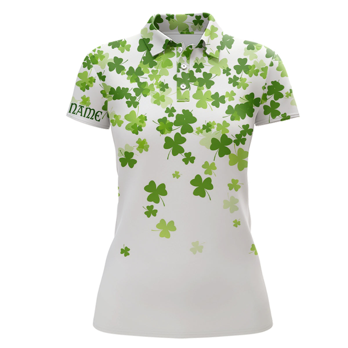 Personalized 3D Green Clover St Patrick's Day Women's Golf Polo Shirt - Stylish Golf Top for Ladies L1017