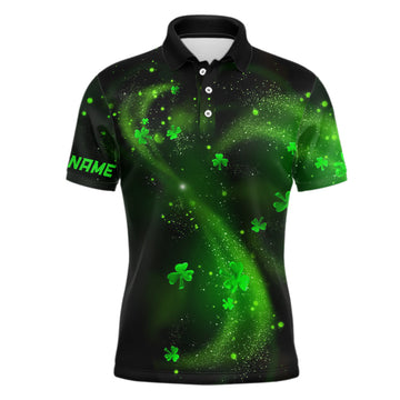 St. Patrick's Day Green Clovers on Black Men's Golf Polo Shirt - Shamrock Custom Golf Gifts for Men L1018