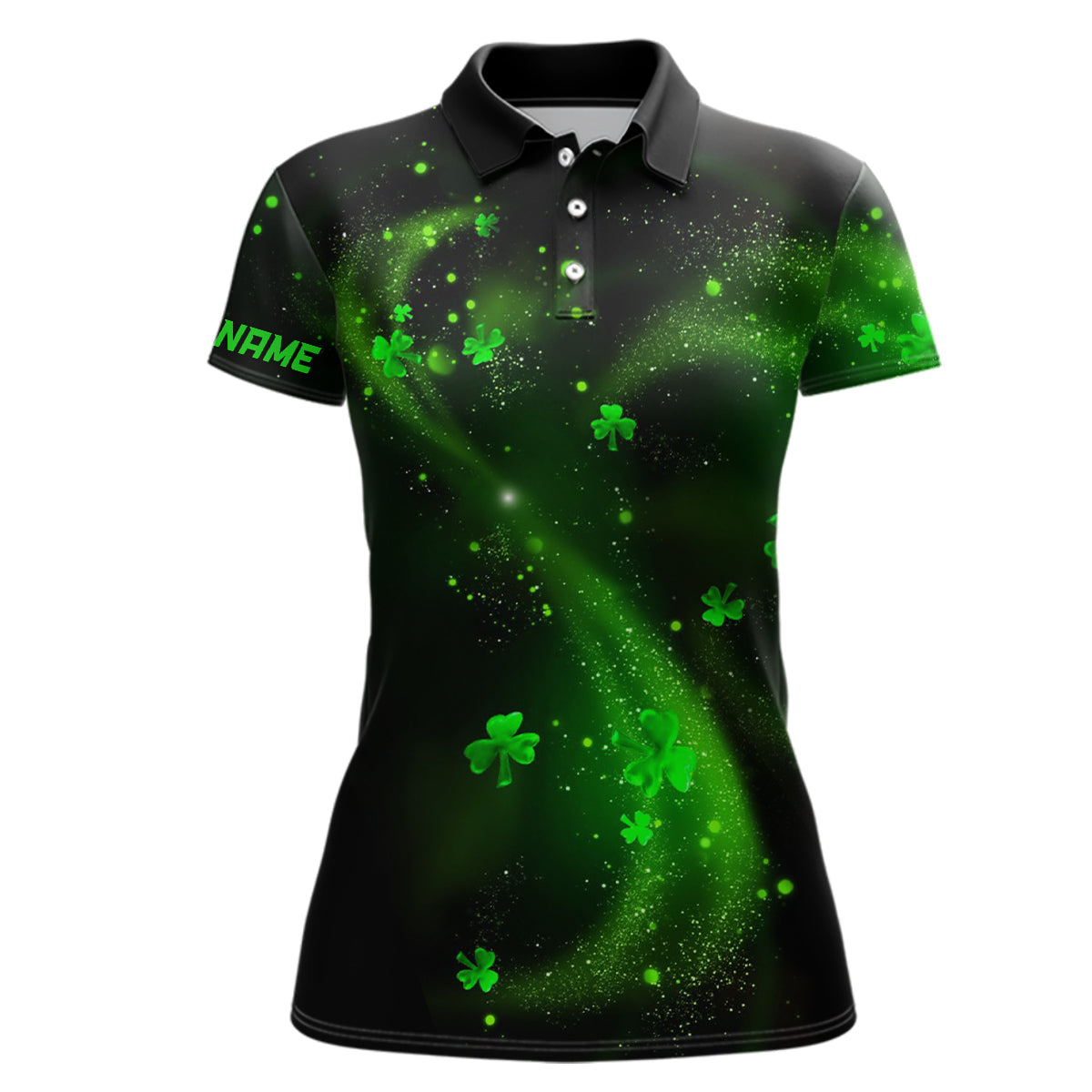 St. Patrick's Day Shamrock Women's Golf Polo Shirt - Black Clover Design - Custom Golf Gifts for Her L1018