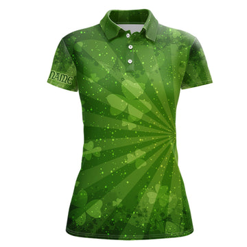 Ladies' St. Patrick's Day Golf Polo Shirt with Green Clovers Print - UK Women's Golf Apparel L1019