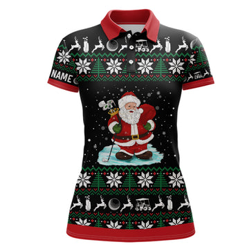 Women's Christmas Santa Golf Polo Shirt - Customized Golf Shirt for Her - Top Golf Gift for Christmas L1042