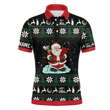 Christmas Santa Men's Golf Polo Shirt | Personalised Golf Shirts for Men | Top Golf Gifts for Xmas L1042