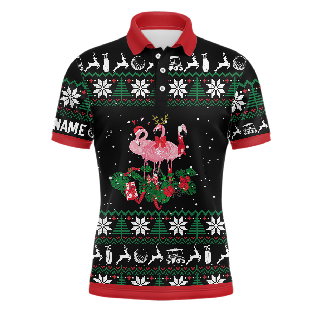 Flamingo Christmas Men's Golf Polo Shirt | Custom Golf Gifts for Him | Personalised Men's Golf Tops L1043