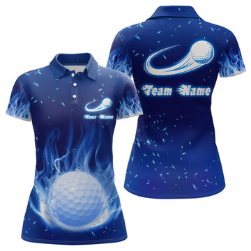 Blue Flame Golf Ball Women's Polo Shirt | Custom Golf Top for Ladies | Personalized Golf Gift L1064