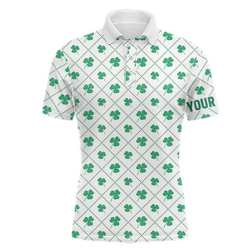 Green Clover on Checkered Pattern St. Patrick's Day Men's Golf Shirt - Personalised Golf Gifts for Him L1268
