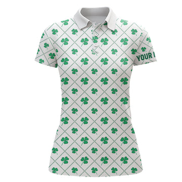 Personalised Green Clover Checkered Pattern St. Patrick's Day Golf Shirt - Custom Name Golf Gift for Her L1268