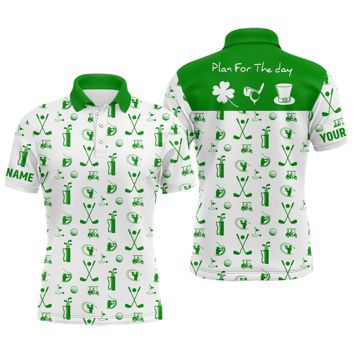 St. Patrick's Day Men's Golf Polo Shirt - Green & White Golf Icon Design L1279