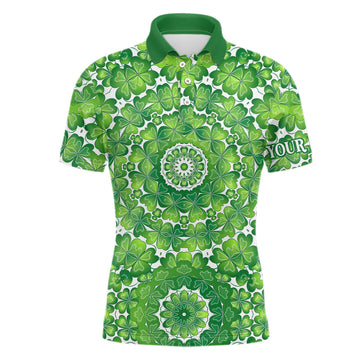 Stylish Green Clover Circle St. Patrick's Day Men's Golf Polo Shirt - Customized Golf Attire for Men - Perfect Golf Gift L1263