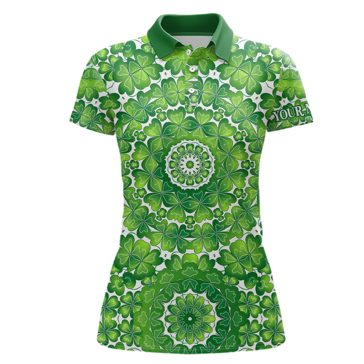 Stylish Green Clover Circle St Patrick's Day Golf Polo Shirts for Women - Customized Golf Apparel - Perfect Golf Gifts L1263