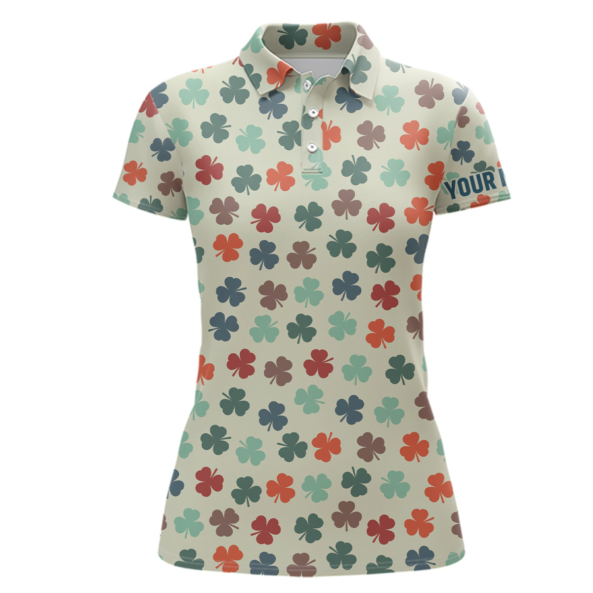 Stylish Women's Golf Polo Shirt with Colorful Clover Leaves - Personalized Golf Apparel for Her L1266