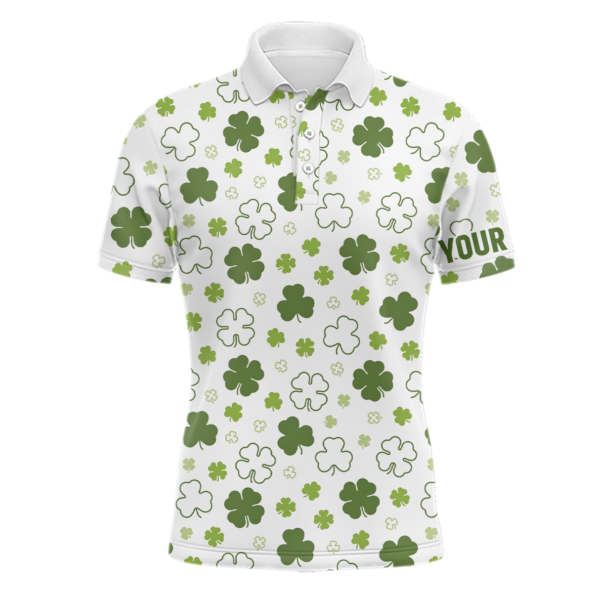 Stylish White Green Clover Men's Golf Polo Shirt - Perfect Golfing Gift for St. Patrick's Day L1267