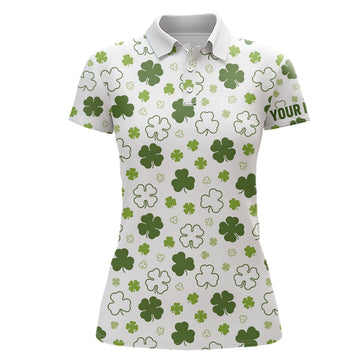 White Green Clover St Patrick's Day Golf Polo Shirts | Custom Women's Golf Shirts | Golfing Gifts L1267