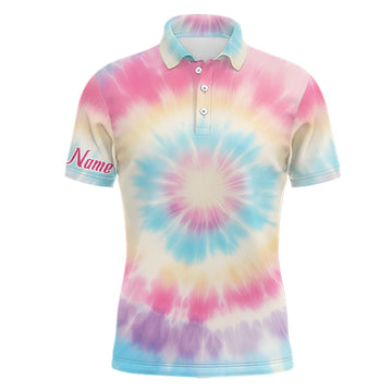 Men's Custom Name Pastel Tie Dye Golf Polo Shirt - 3D Print Golf Top - Ideal Golf Gift L1305