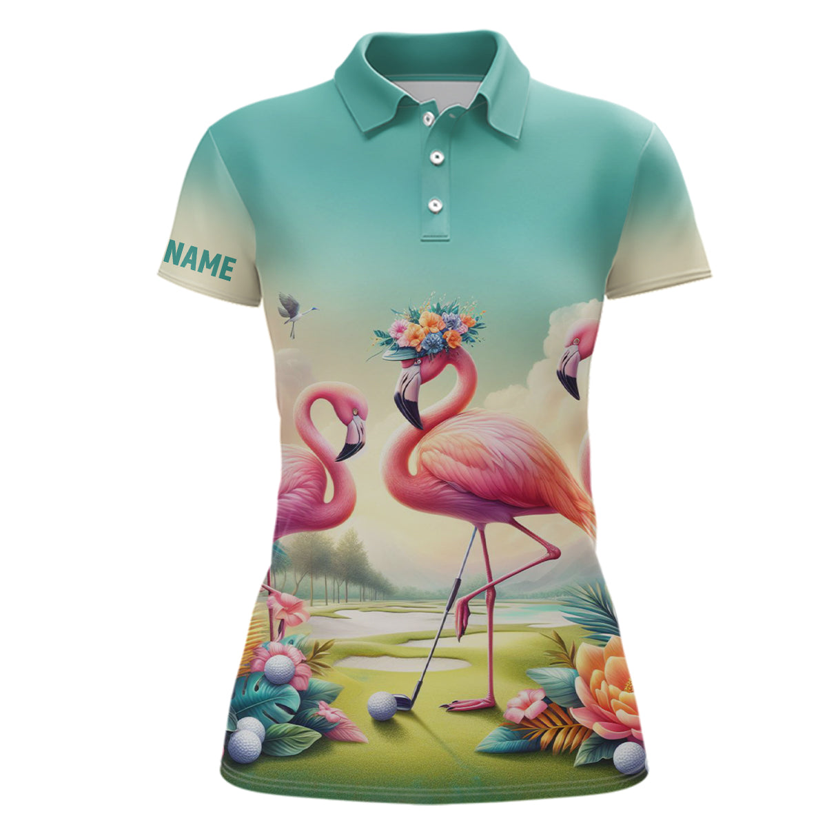 Pink Flamingo Tropical Women's Golf Polo Shirt Personalized Golf Shirt For Her Golf Gift L1306