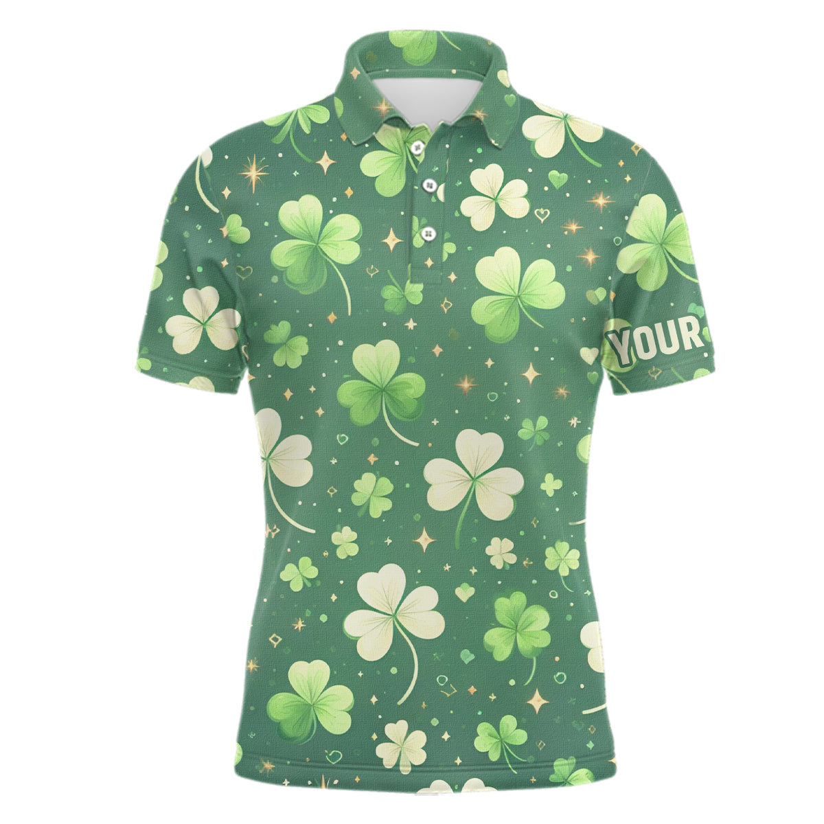 Stylish Green Clover St. Patrick's Day Men's Polo Shirt | Custom Golf Top for Men | Personalised Golf Gift L1314