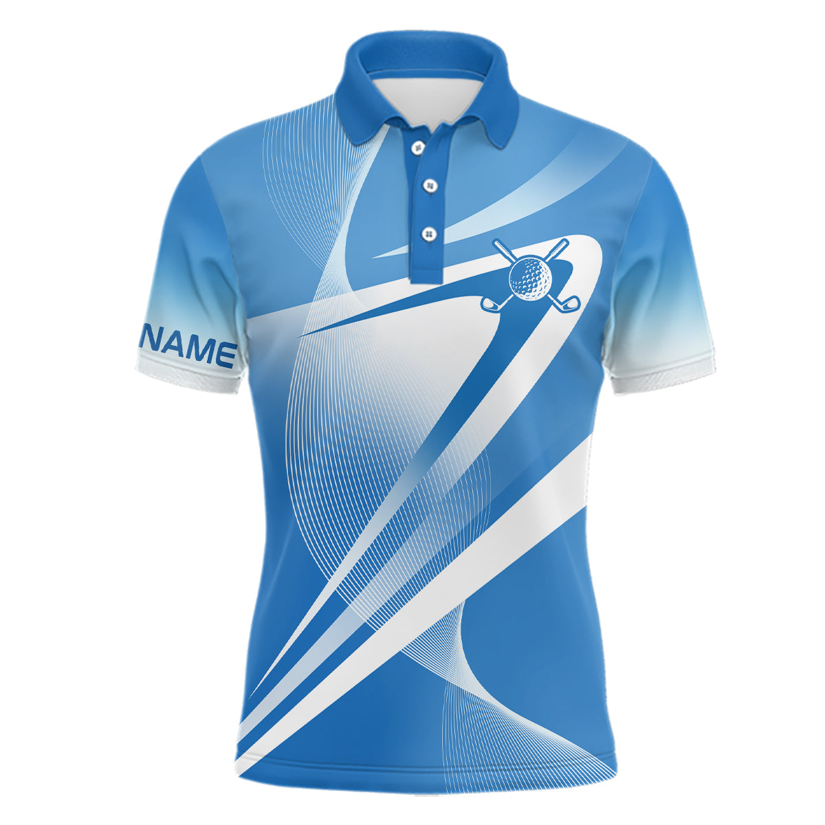 Personalised Men's Golf Polo Shirt - White and Blue - Customised with Your Name - Ideal Golfing Gift L1320