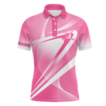 Personalized Pink and White Men's Golf Polo Shirt with Custom Name - Ideal Golfing Gift for Him L1321