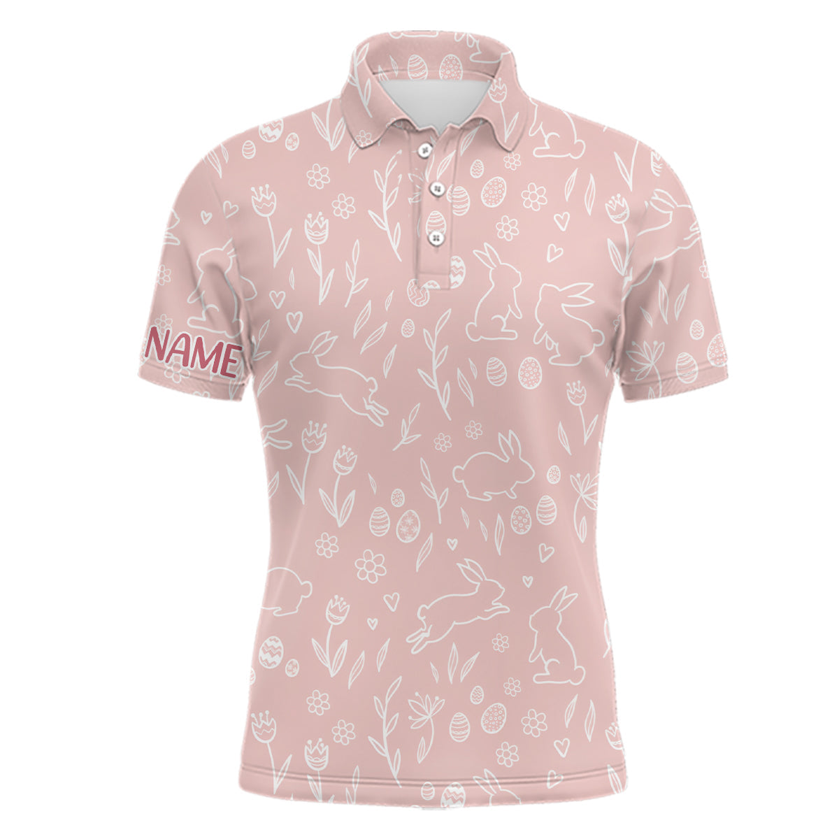 Men's Pink Easter Eggs & Bunnies Golf Polo Shirt | Custom Easter Day Golf Top | Golf Gifts L1335