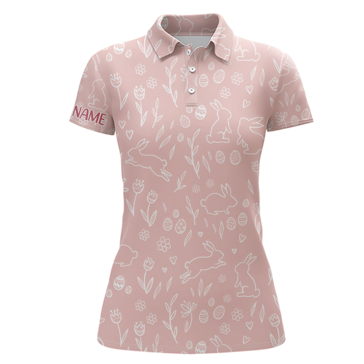 Pink Easter Eggs & Bunnies Women's Golf Polo Shirt | Custom Easter Day Golf Top for Women L1335