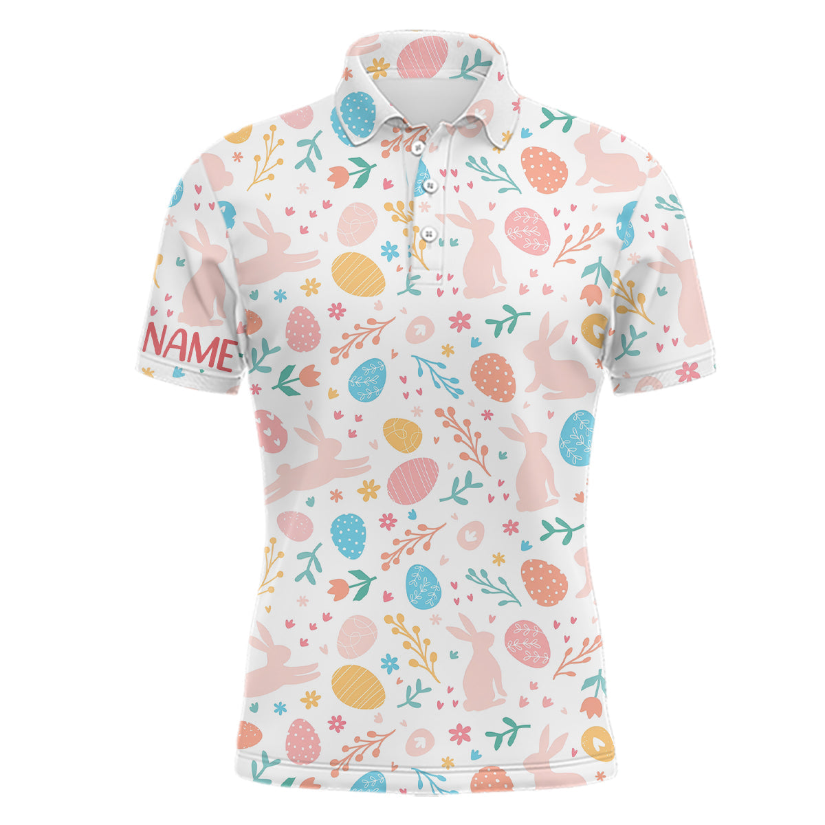 Vibrant Easter Eggs & Bunnies Men's Golf Polo Shirt | Custom Easter Golf Tops | Funny Golf Gift for Men L1339