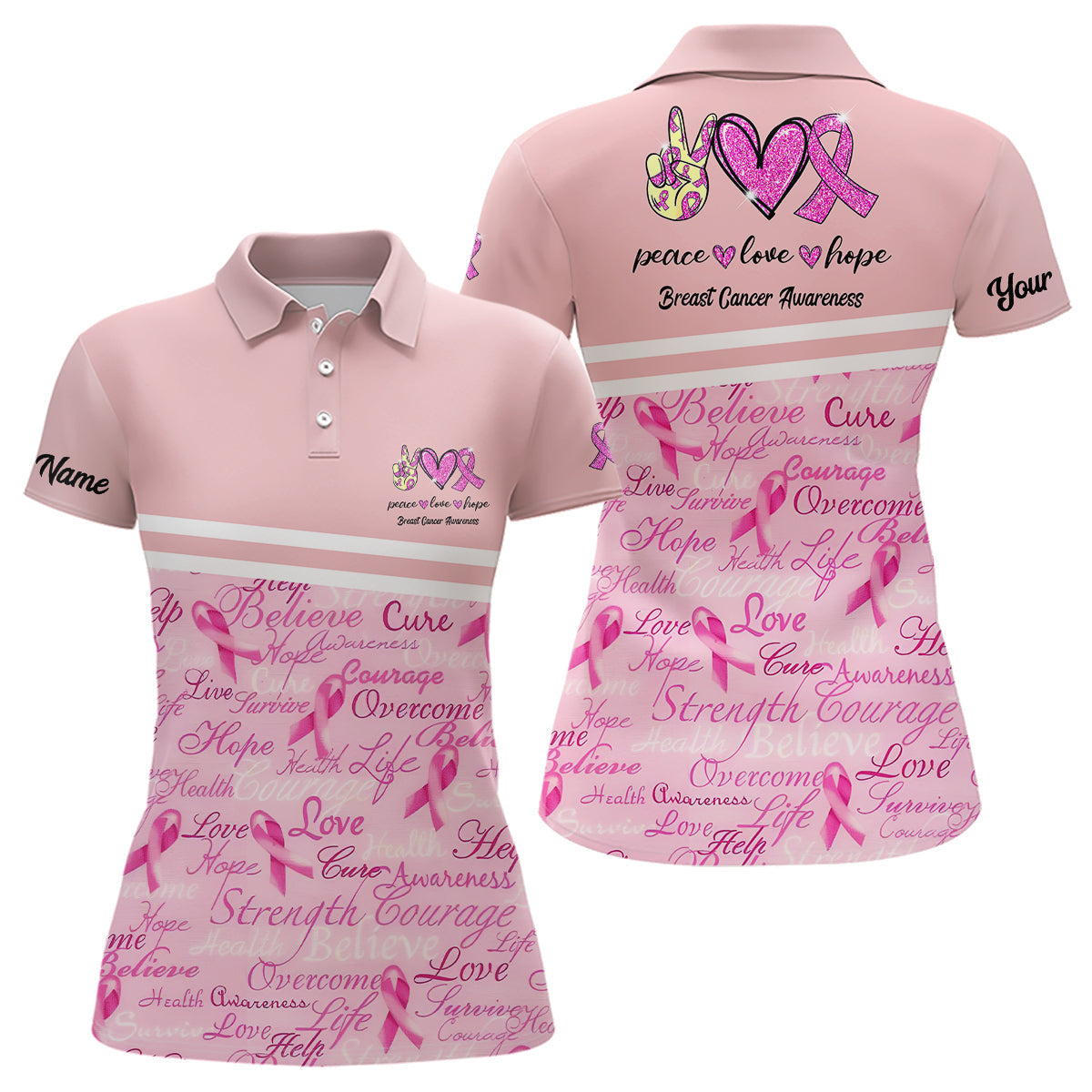 Pink Breast Cancer Awareness Women's Golf Polo Shirt - Custom Golf Apparel - Ideal Golf Gift L0389