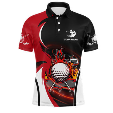 Men's Personalized Red and Black Flame Golf Polo Shirt L0174