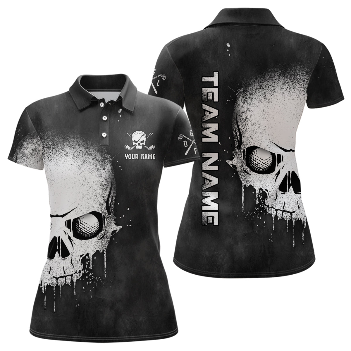 Monochrome Smoke Skull Women's Golf Polo Shirt | Custom Scary Golf Apparel for Her | Golf Gift for Women L1407