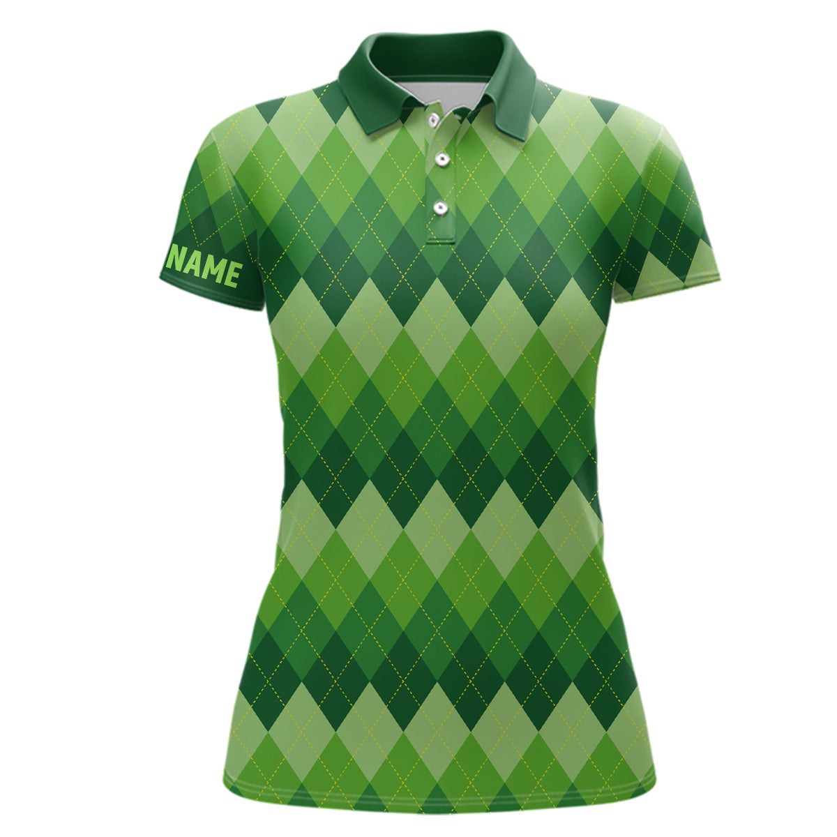 Stylish Green Argyle Women's Golf Polo Shirt - Custom Patrick Golf Shirts for Ladies - Ideal Golf Gift L1416