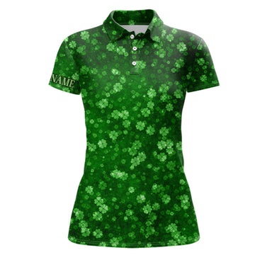 Grunge Green Clovers St. Patrick's Day Women's Golf Polo Shirt | Custom Golf Gifts for Her L1417