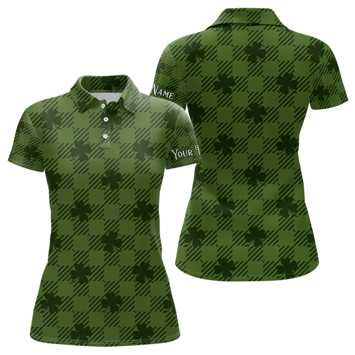 Stylish Clover Pattern St. Patrick's Day Golf Polo Shirts | Personalized Women's Golf Shirts L1262