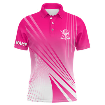 Customized Men's Golf Polo Shirt in Pink and White Gradient - Personalized Golf Gift for Him L1319