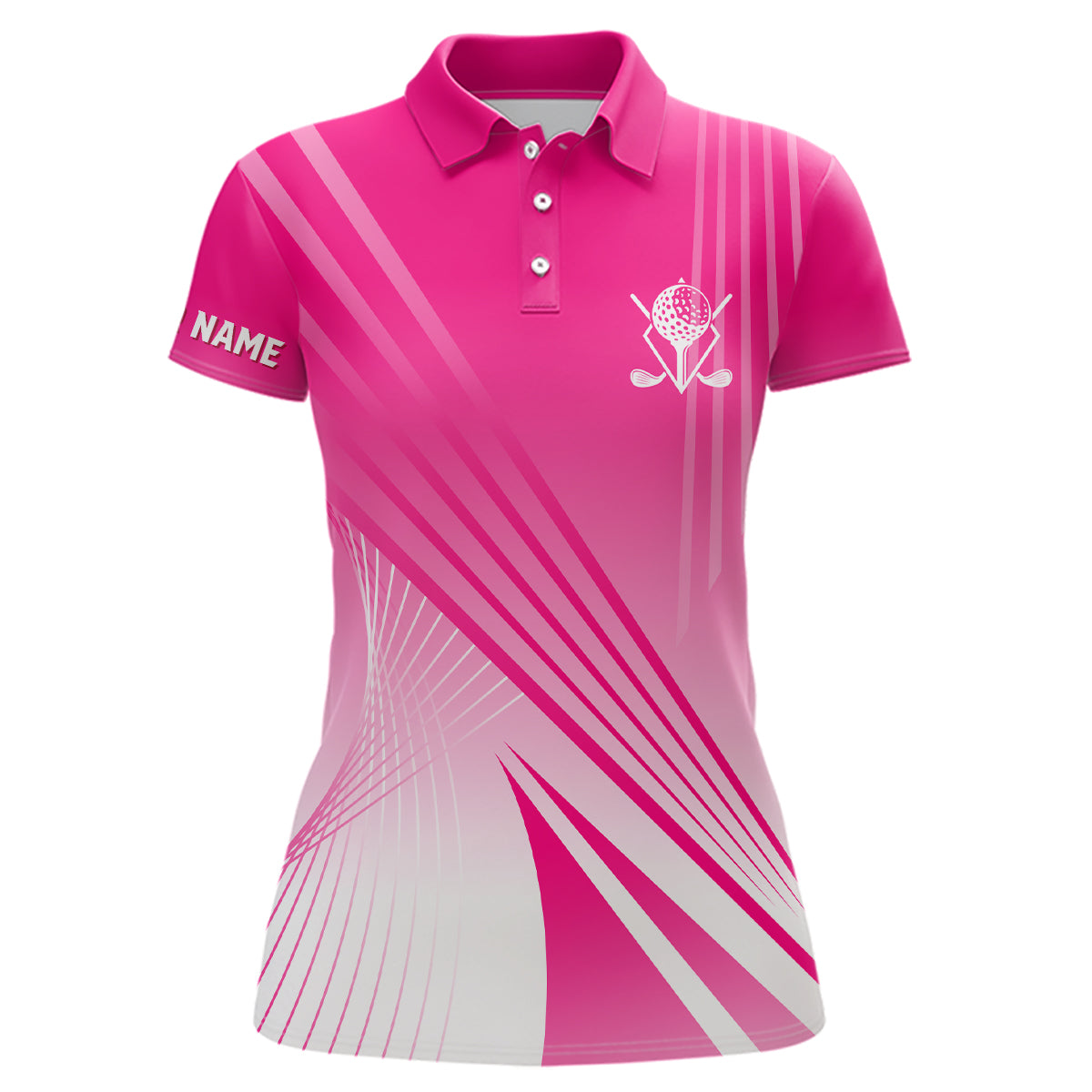 Women's Pink and White Golf Polo Shirt - Personalized with Custom Name - Ideal Golf Gift L1319