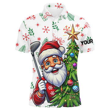 Funny Santa White Christmas Pattern Golf Polo Shirt for Men - Custom Holiday Golfing Gift T3058