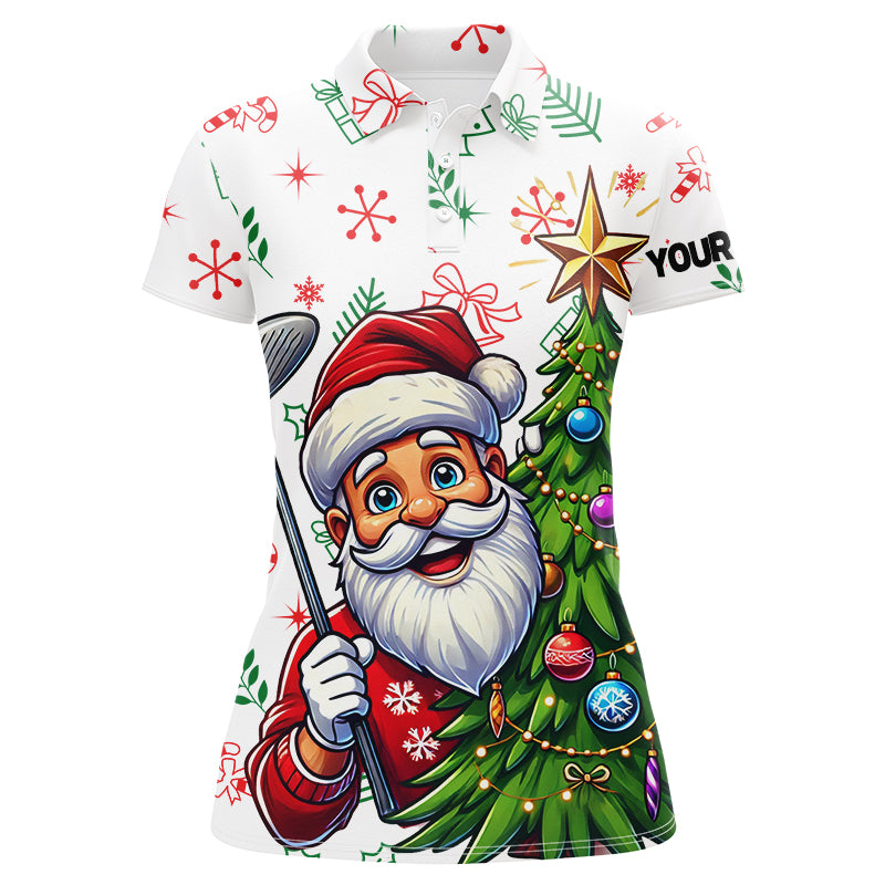 Funny Santa White Christmas Pattern Golf Polo Shirt for Women - Custom Holiday Gift T3058