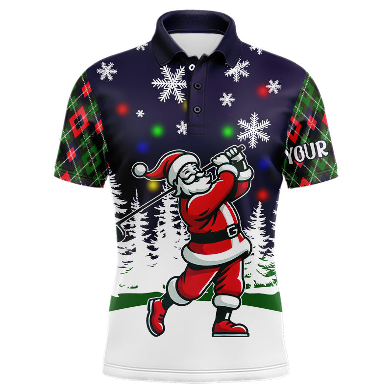 Funny Santa Christmas Light Argyle Pattern Men's Golf Polo Shirt - Custom Christmas Gift for Golfers T3065