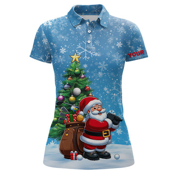 Funny 3D Santa Christmas Golf Polo Shirt for Women - Custom Pine Tree Design, Perfect Christmas Gift for Golfers T3066