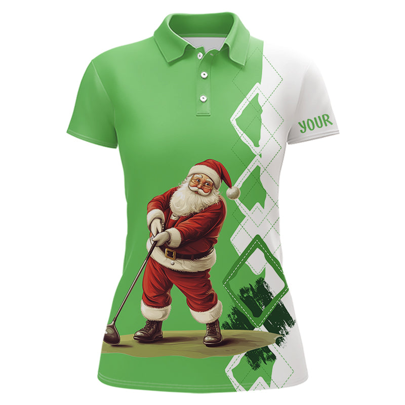 Green and White Argyle Christmas Santa Women's Golf Polo Shirt - Custom Ladies Golf Shirts N9024