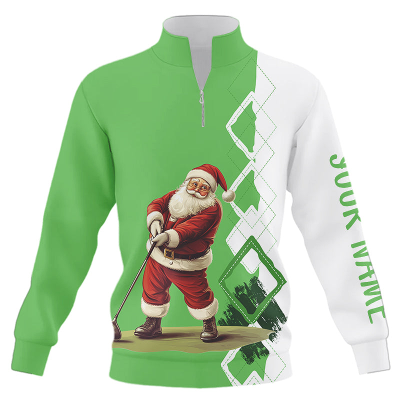 Custom Green and White Argyle Christmas Santa Quarter Zip Golf Sweatshirt N9024