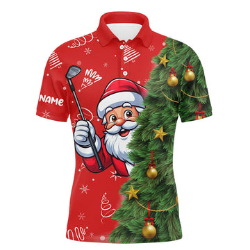 Funny Christmas Santa Golf Polo Shirt for Men - Red and Green, Custom Holiday Gift T3039