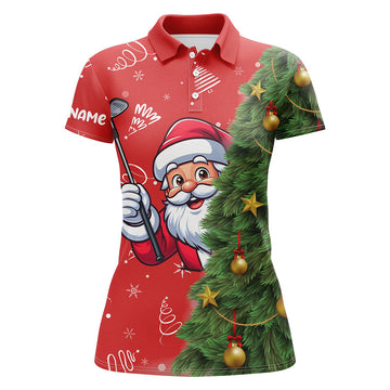 Funny Christmas Santa Women’s Golf Polo Shirt - Red and Green Custom Gift for Golfing Enthusiasts T3039